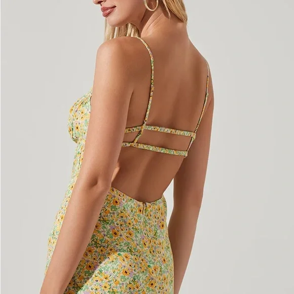 ASTR THE LABEL MARITZA DRESS YELLOW GREEN DITSY - Picture 4 of 6